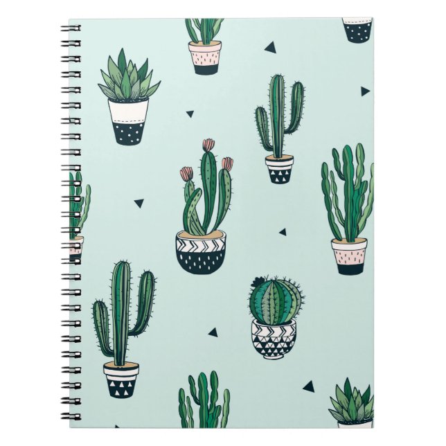 Hand drawn seamless pattern with cacti and succule notebook (Front)