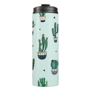 Hand drawn seamless pattern with cacti and succule thermal tumbler