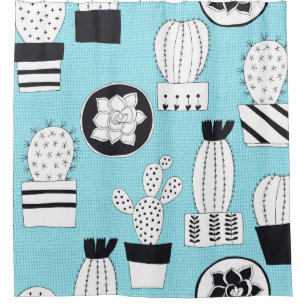 Hand drawn seamless pattern with cactus and succul shower curtain