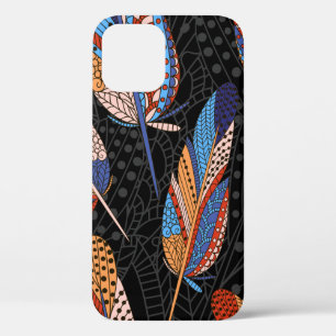 Hand drawn seamless pattern with feathers. Colorfu iPhone 12 Case