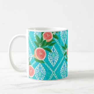 Hand drawn seamless pattern with grapefruit leaves coffee mug