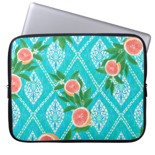 Hand drawn seamless pattern with grapefruit leaves laptop sleeve