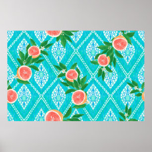 Hand drawn seamless pattern with grapefruit leaves poster