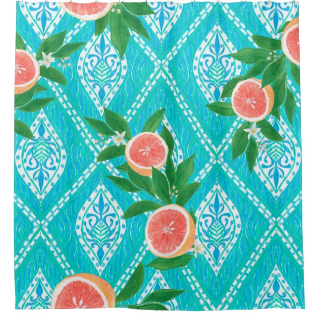 Hand drawn seamless pattern with grapefruit leaves shower curtain (Front)