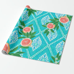 Hand drawn seamless pattern with grapefruit leaves wrapping paper