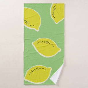 Hand drawn seamless pattern with lemons in yellow, bath towel