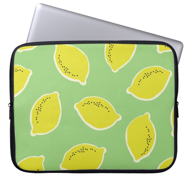 Hand drawn seamless pattern with lemons in yellow, laptop sleeve (Front)