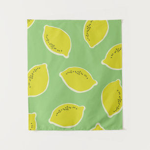 Hand drawn seamless pattern with lemons in yellow, tapestry