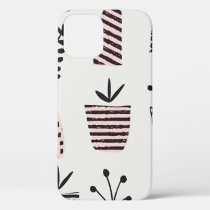 Hand drawn seamless pattern with plants in black,c iPhone 12 case