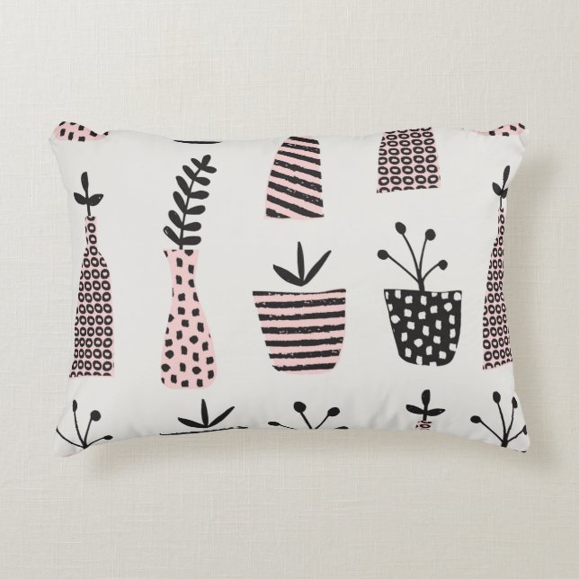 Hand drawn seamless pattern with plants in black,c decorative cushion (Front)