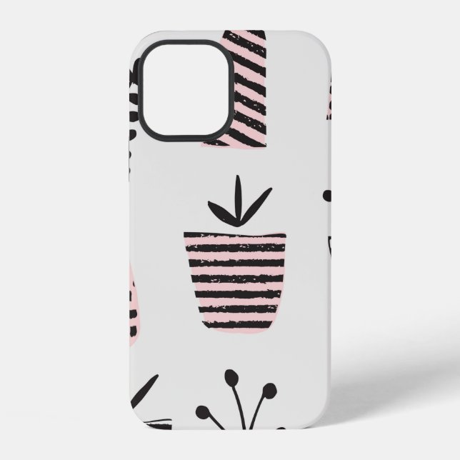 Hand drawn seamless pattern with plants in black,c iPhone case (Back)