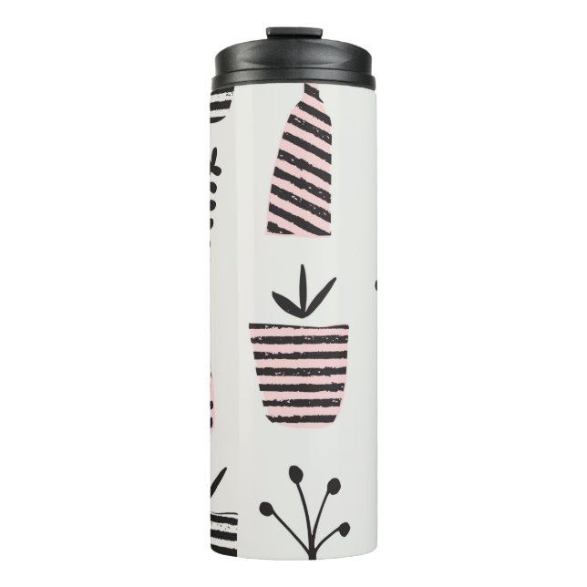 Hand drawn seamless pattern with plants in black,c thermal tumbler (Front)