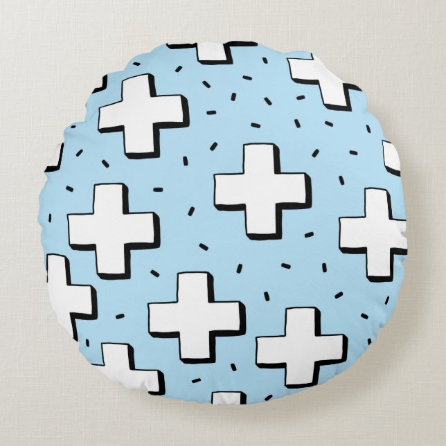 hand drawn seamless pattern with plus signs round cushion (Front)