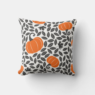Hand drawn seamless pattern with pumpkins and leav cushion