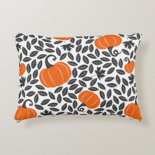 Hand drawn seamless pattern with pumpkins and leav decorative cushion
