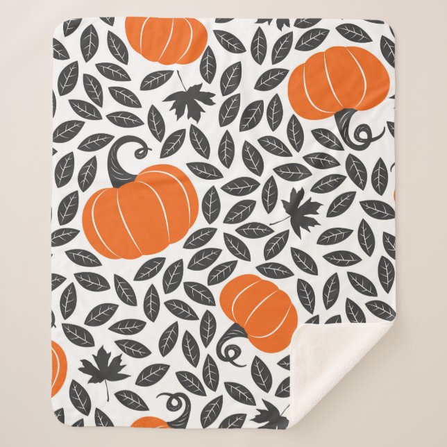 Hand drawn seamless pattern with pumpkins and leav sherpa blanket (Front)