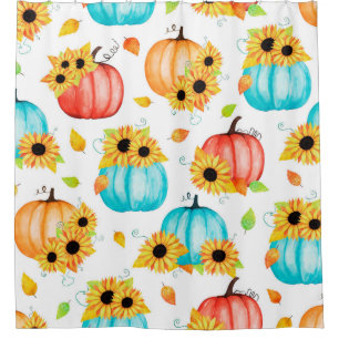 Hand drawn seamless pattern with sunflowers pumpki shower curtain