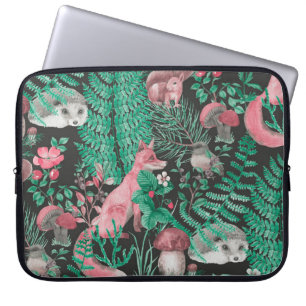Hand drawn seamless pattern with watercolor forest laptop sleeve