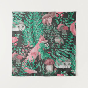 Hand drawn seamless pattern with watercolor forest tapestry