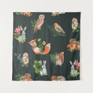 Hand drawn seamless pattern with watercolor forest tapestry
