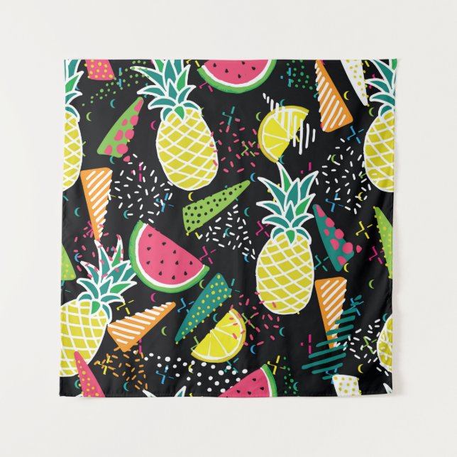 Hand drawn seamless pattern with  watermelon pinea tapestry (Front)