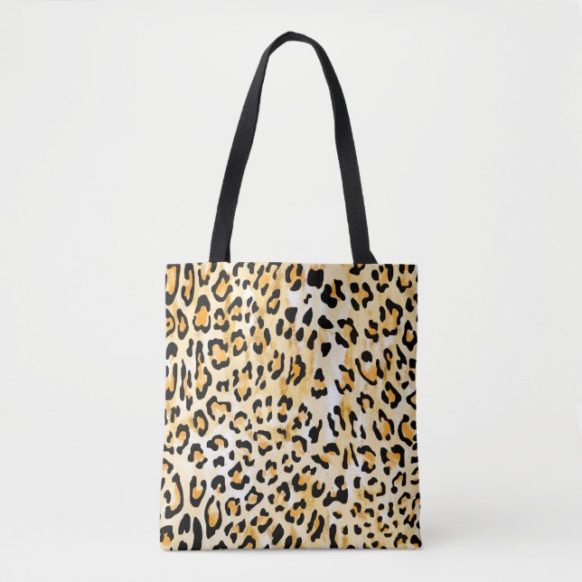 hand drawn seamless yellow and white colour leopar tote bag (Front)