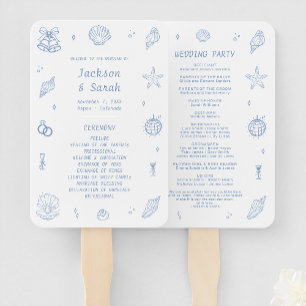 Hand Drawn Seashells Coastal Wedding Program Hand Fan