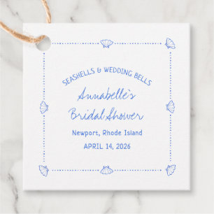 Hand Drawn Seashells & Wedding Bells Bridal Shower Favour Tags