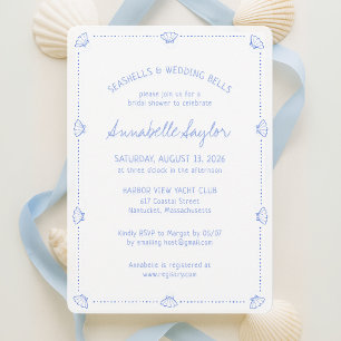 Hand Drawn Seashells & Wedding Bells Bridal Shower Invitation