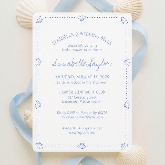 Hand Drawn Seashells & Wedding Bells Bridal Shower Invitation (Creator Uploaded)