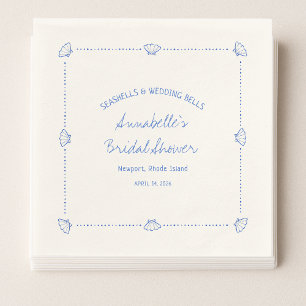 Hand Drawn Seashells & Wedding Bells Bridal Shower Napkin