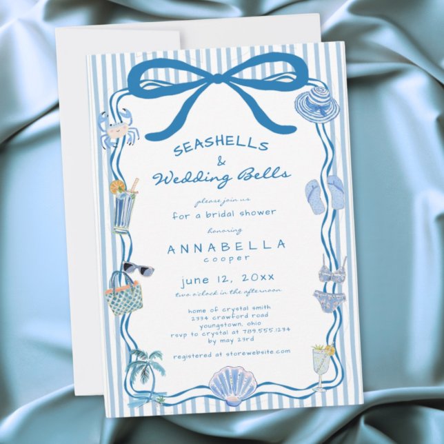 Hand Drawn Seashells Wedding Bells Coastal Shower Invitation (Creator Uploaded)