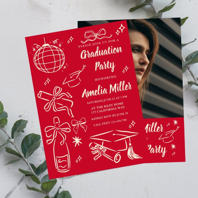 Hand Drawn Senior Graduation Invitation Template, (Creator Uploaded)