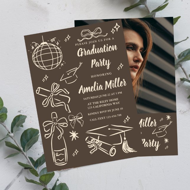 Hand Drawn Senior Graduation Invitation Template, (Creator Uploaded)