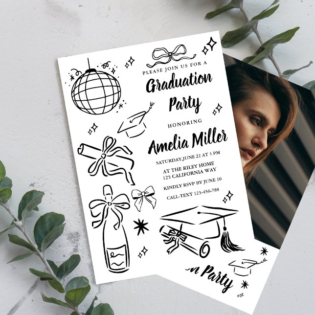 Hand Drawn Senior Graduation Invitation Template, (Creator Uploaded)