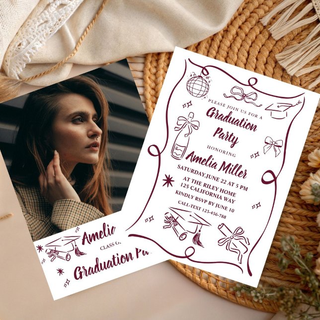 Hand Drawn Senior Graduation Invitation Template, (Creator Uploaded)