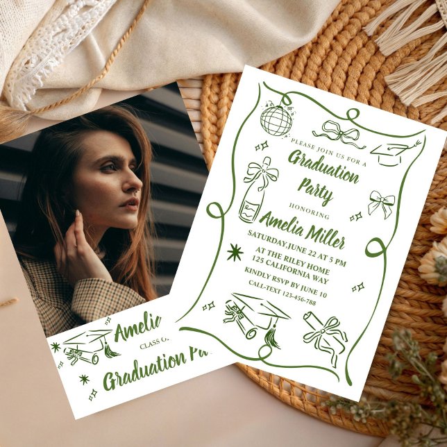 Hand Drawn Senior Graduation Invitation Template, (Creator Uploaded)