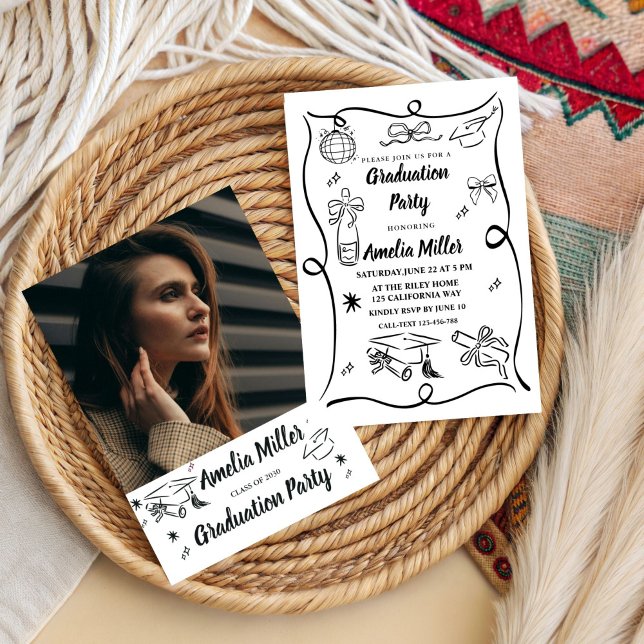 Hand Drawn Senior Graduation Invitation Template, (Creator Uploaded)