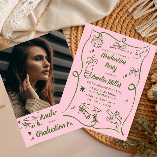 Hand Drawn Senior Graduation Invitation Template, (Creator Uploaded)