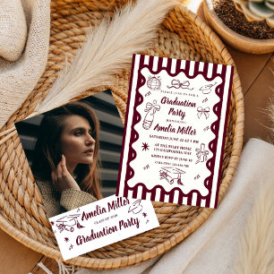 Hand Drawn Senior Graduation Whimsical Wavy  Invitation