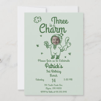 Hand Drawn Shamrock Any Age with Photo Birthday Invitation