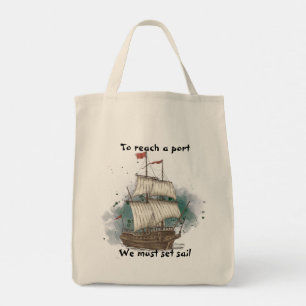Hand Drawn Ship In Bow Wave On Splash Background   Tote Bag