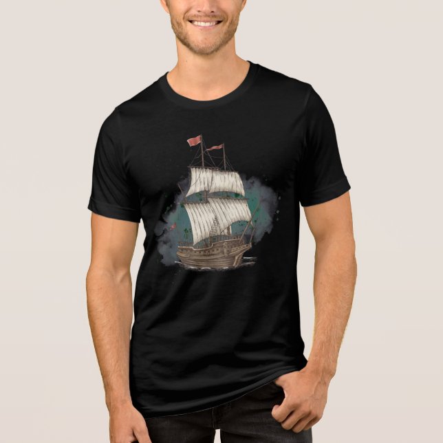 Hand Drawn Ship Tri-Blend Shirt (Front)