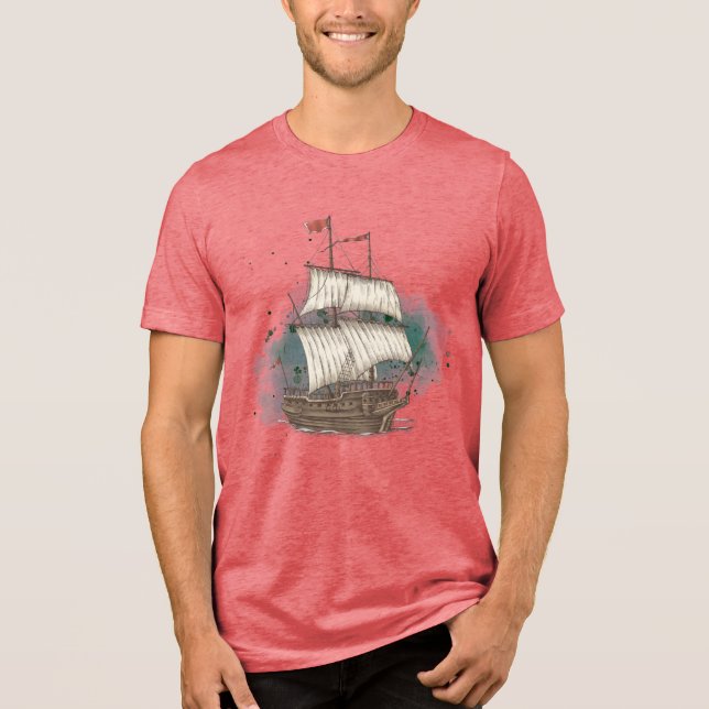 Hand Drawn Ship Tri-Blend Shirt (Front)