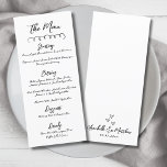 Hand Drawn Simple Black White Whimsical Wedding Menu<br><div class="desc">Simple European Inspired Black and White Wedding Dinner Menu. This minimalist wedding menu card keeps the design clean and timeless, letting the handwritten script shine. A simple squiggle line at the top adds a subtle accent, while the rest of the front highlights your menu details in an elegant mix of...</div>