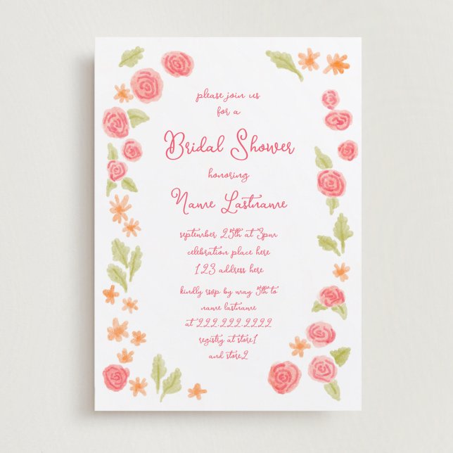 Hand Drawn Simple Orange Red Floral Bridal Shower Invitation (Creator Uploaded)