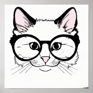 Hand drawn sketch Cat wearing glasses Poster