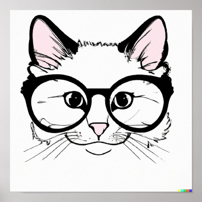 Hand drawn sketch Cat wearing glasses Poster (Front)