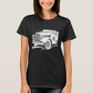 Hand Drawn Sketch Of A Classic Car In Black And Wh T-Shirt