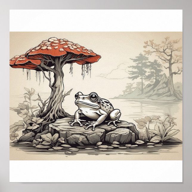 hand drawn sketch of Frog in Ukiyo-E Style Poster (Front)